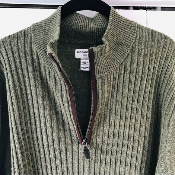 DOCKERS Acrylic Green 3/4 Zip Ribbed Long Sleeve Sweater Size XXL