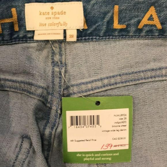 *NEW* KATE SPADE Blue Vintage Wide Leg Denim Jeans Size 28