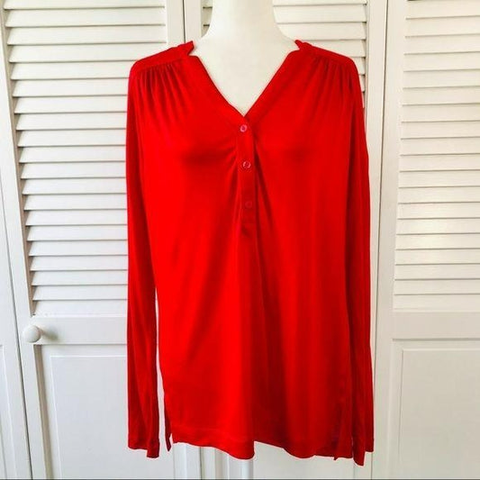 LAND’S END Red V-Neck Long Sleeve Shirt Size L