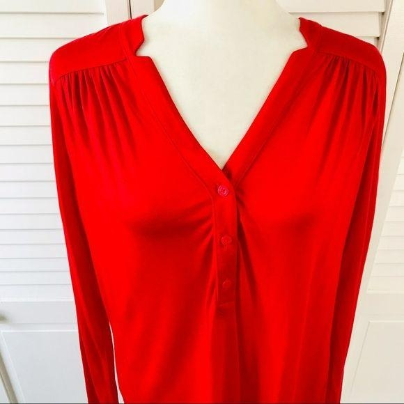 LAND’S END Red V-Neck Long Sleeve Shirt Size L