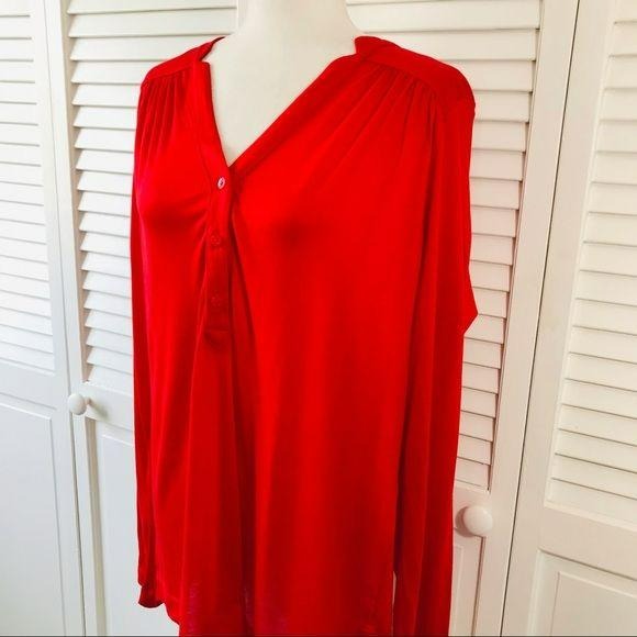 LAND’S END Red V-Neck Long Sleeve Shirt Size L