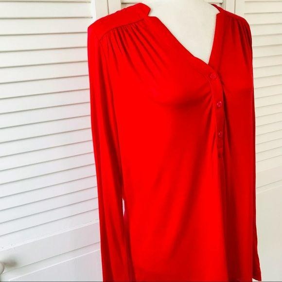 LAND’S END Red V-Neck Long Sleeve Shirt Size L