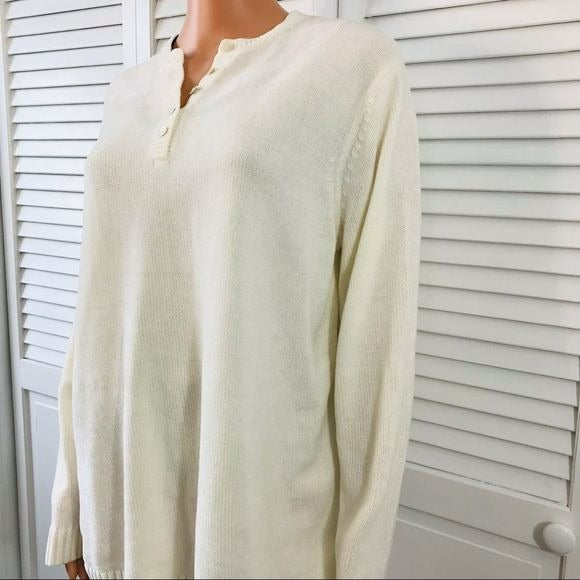 KAREN SCOTT Cream V-Neck Semi Sheer Sweater Size L