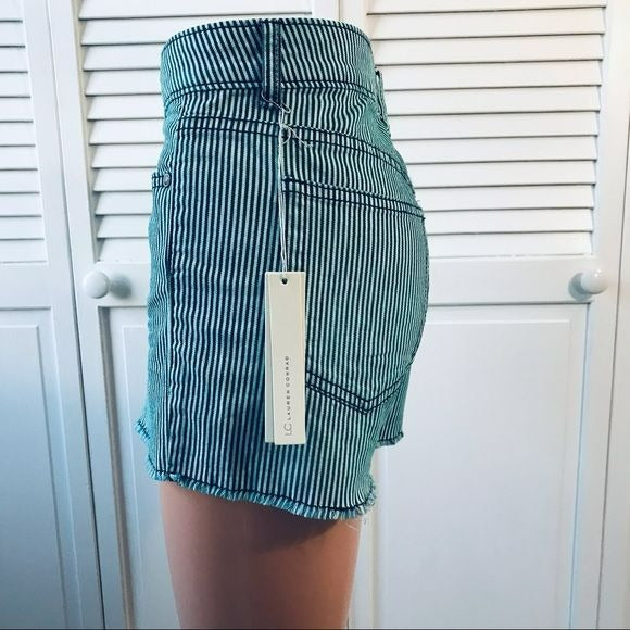 LC LAUREN CONRAD Turquoise Navy Blue Striped Faded Shorts Size 10 (new with tags)