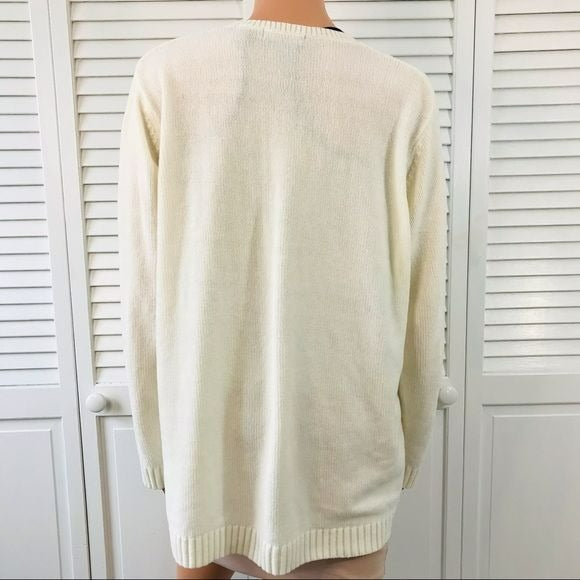 KAREN SCOTT Cream V-Neck Semi Sheer Sweater Size L