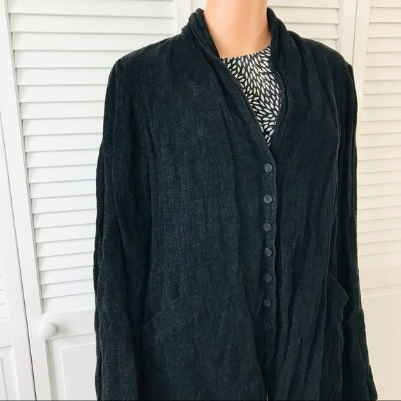 EILEEN FISHER Black V-Neck Crinkle Design Sparkle Jacket