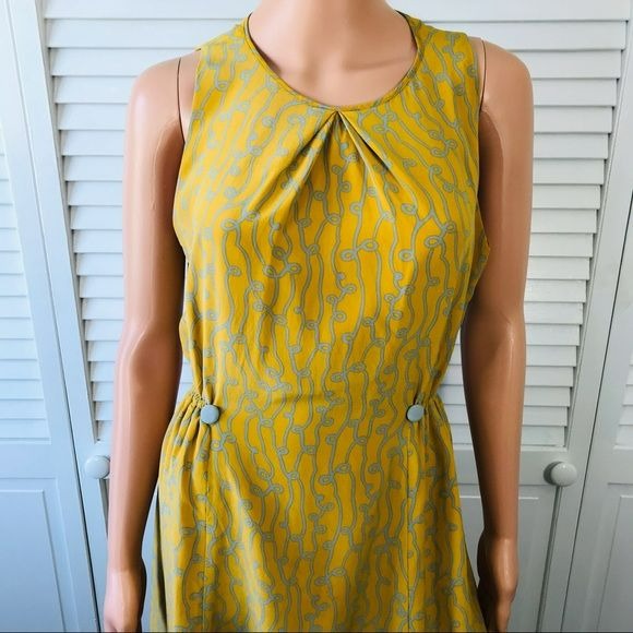 GIRLS FROM SAVOY By Anthropologie Yellow Gray Silk Sleeveless Dress Size 8
