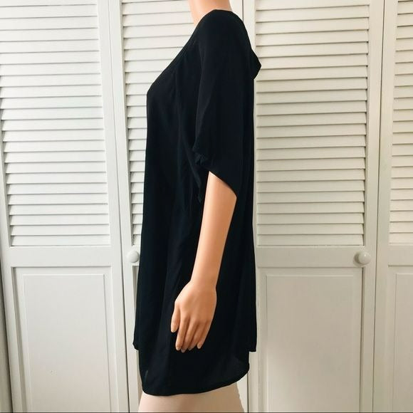 BASIC EDITIONS Black Viscose Semi Sheer Short Sleeve Shirt