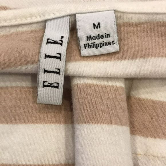 ELLE Beige White Striped Shirt Size M