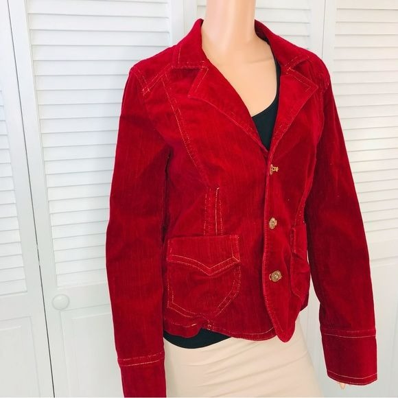 CHRISTOPHER BLUE Red Stretch Corduroy Jacket Size L
