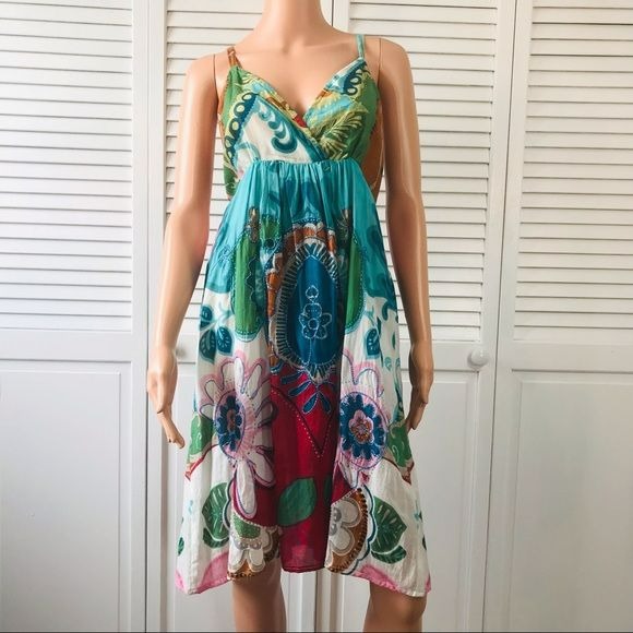 BHAGA BOHO Multicolor Beaded Floral Spaghetti Strap Sundress Size M/L (new with tags)