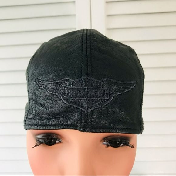 HARLEY DAVIDSON Black Leather Skull Cap