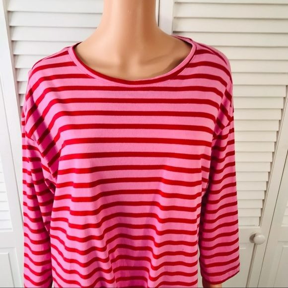 ELLOS Pink Red Striped Cotton Shirt