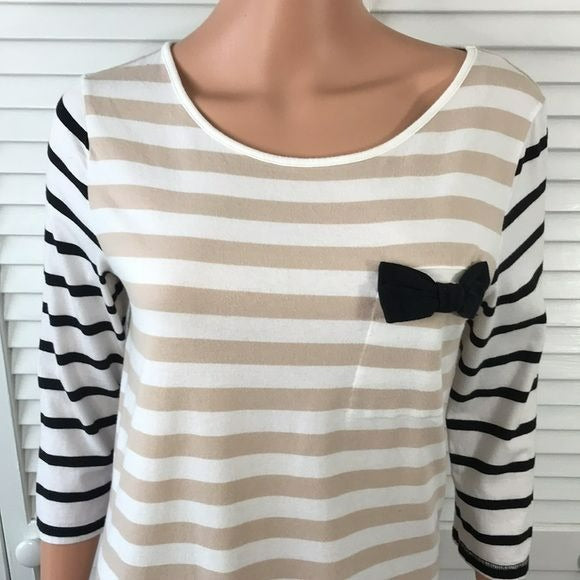 ELLE Beige White Striped Shirt Size M