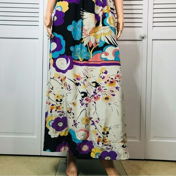 MATTY M Silk Racerback Abstract Print Tank Maxi Dress Size M