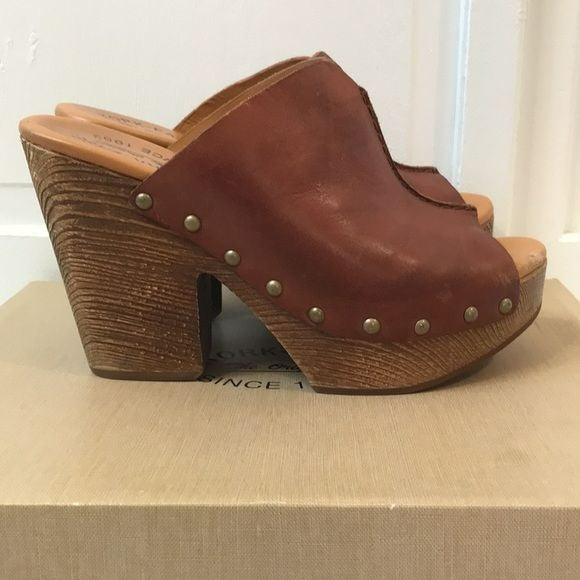 KORK-EASE Tan Deanna Chunky Leather Clog Sandals Size 7