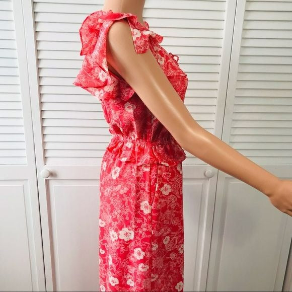 A LOVES A Coral Floral Ruffle Sleeveless Wide Leg Jumpsuit Size XS (new with tags)