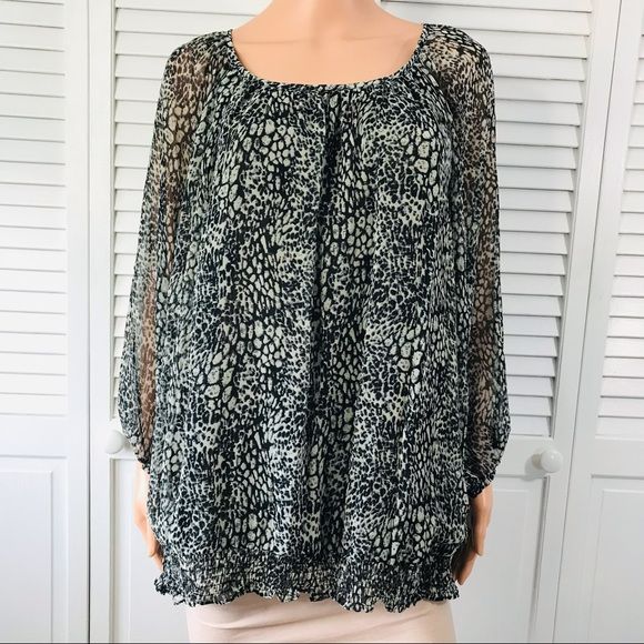 CATHY DANIELS Black Gray Animal Print Blouse Size 1X