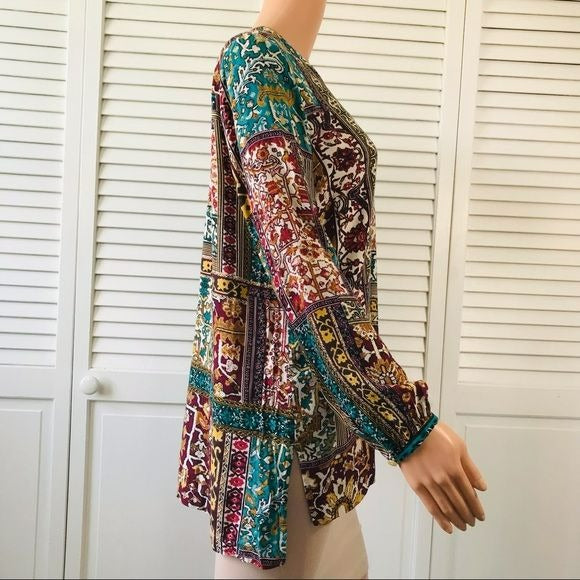 J. JILL Multicolor V-Neck Button Long Sleeve Blouse