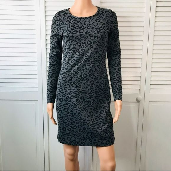 BANANA REPUBLIC Gray Black Cheetah Print Long Sleeve Sweater Dress Size 2
