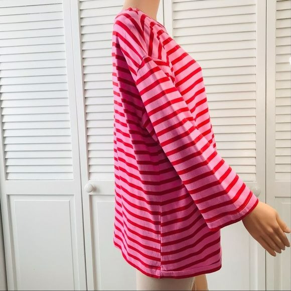 ELLOS Pink Red Striped Cotton Shirt