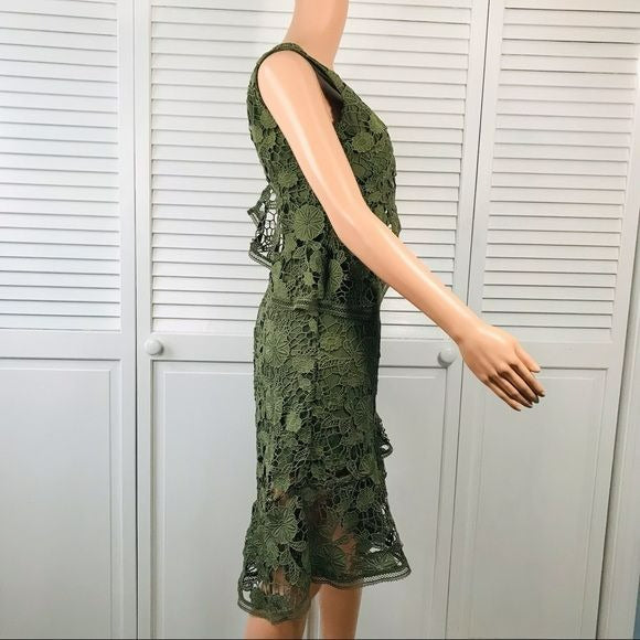 KEEPSAKE Green Frameless Asymmetrical Lace Cocktail Dress Size XS