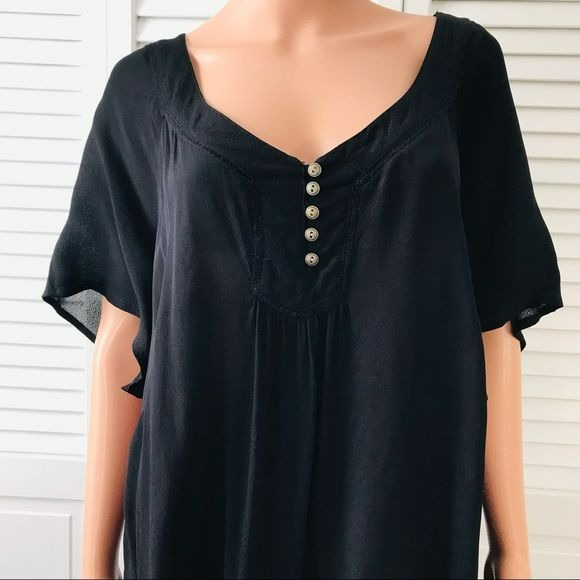BASIC EDITIONS Black Viscose Semi Sheer Short Sleeve Shirt