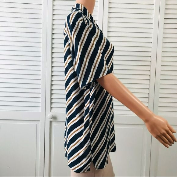 TOPMAN Striped Short Sleeve Button Down Shirt Size L