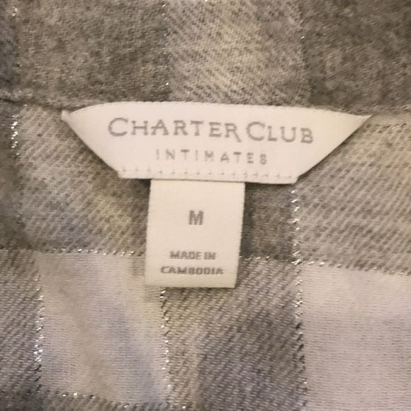 CHARTER CLUB Gray White Plaid Pajama Set Size M
