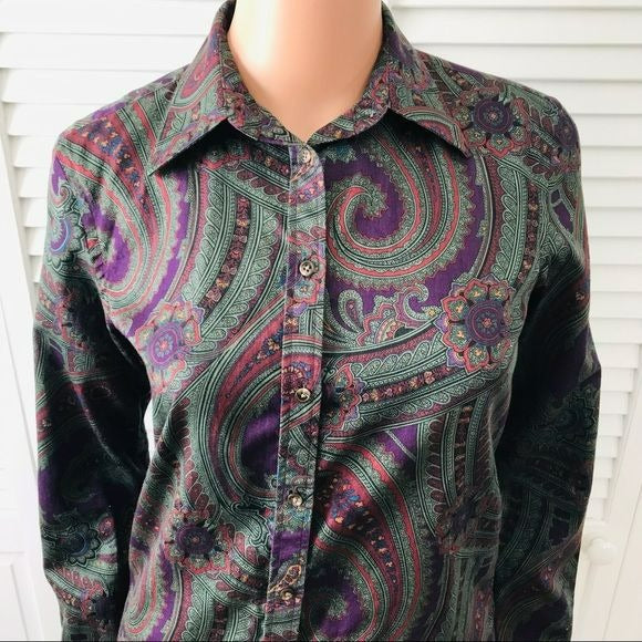 LAUREN RALPH LAUREN Green Printed Button Down Shirt Size XS