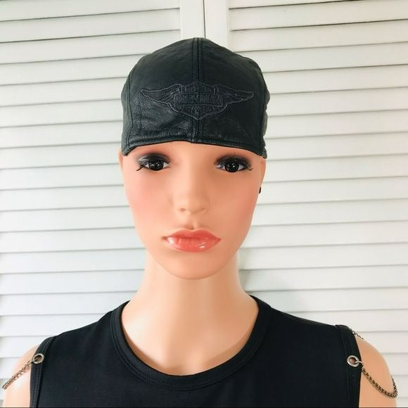HARLEY DAVIDSON Black Leather Skull Cap
