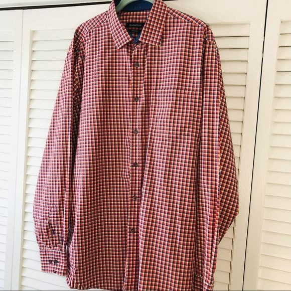 BUGATCHI Blue Red Gingham Button Down Shirt Size L