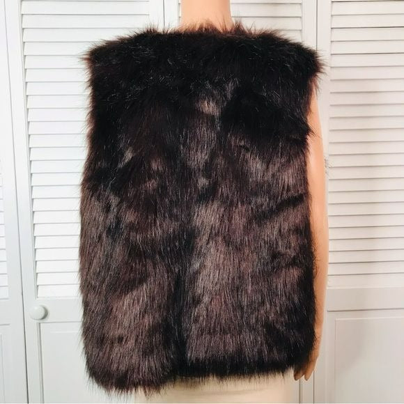 RUFF HEWN Burgundy Open Front Faux Fur Vest Size 2X