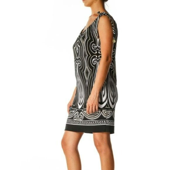 WHITE HOUSE BLACK MARKET Black Graphic Print Holiday Shift Dress