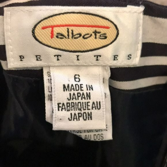 TALBOTS Black White Striped Cotton Pencil Skirt Size 6