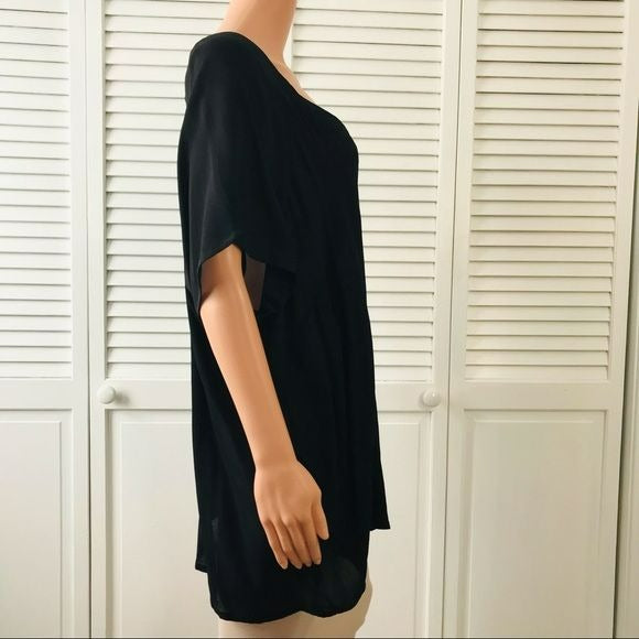 BASIC EDITIONS Black Viscose Semi Sheer Short Sleeve Shirt