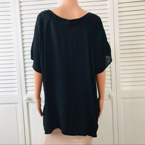 BASIC EDITIONS Black Viscose Semi Sheer Short Sleeve Shirt