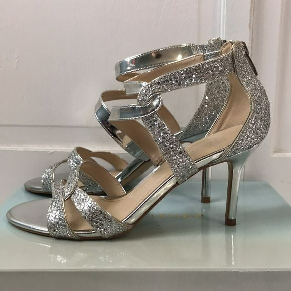 MARC FISHER Silver Glitter Lexcie2 Dress Sandals Size 8M