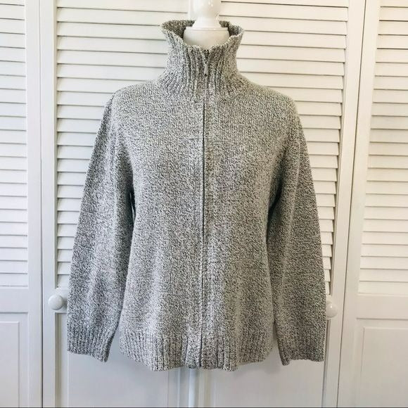 KAREN SCOTT White Gray Zip Up Turtleneck Sweater Size L