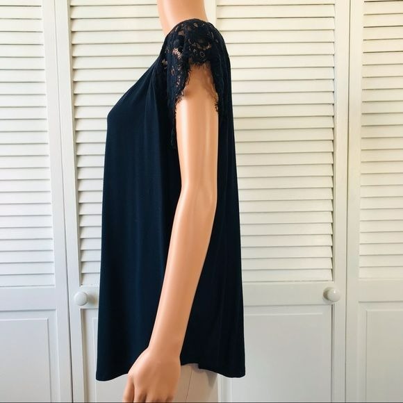 DRAPER JAMES Navy Blue Scoop Neck Short Sleeve Lace Shirt Size XXL