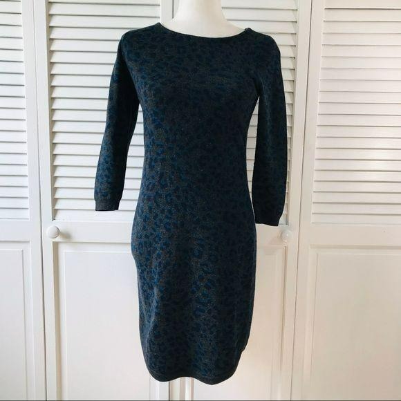 LOFT Gray Cheetah Print Petite Sweater Dress Size XS