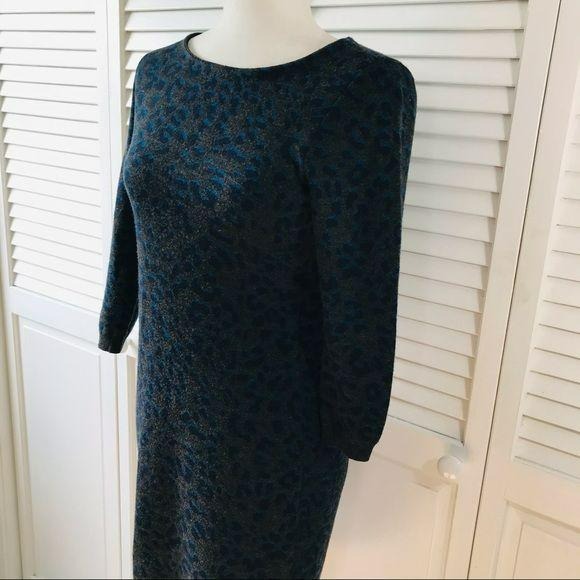 LOFT Gray Cheetah Print Petite Sweater Dress Size XS