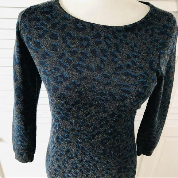 LOFT Gray Cheetah Print Petite Sweater Dress Size XS