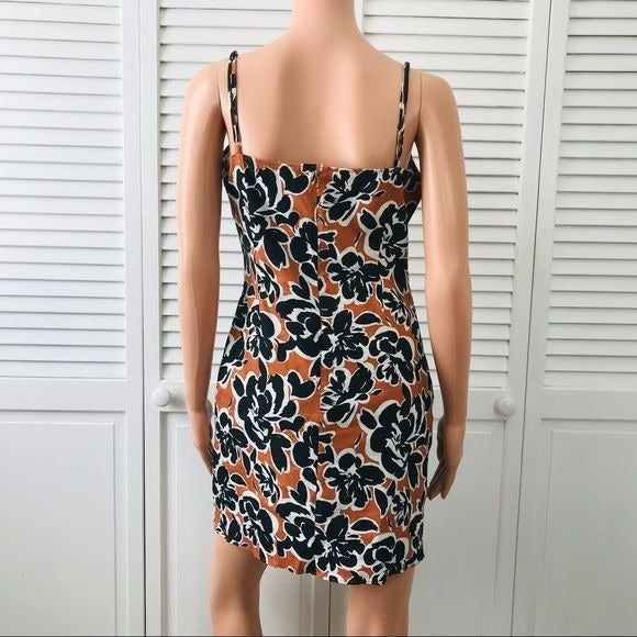 LEITH Brown Black Floral Spaghetti Strap Dress Size M