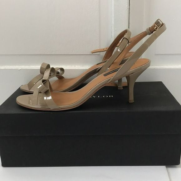 ANN TAYLOR Tan Iris Bow Kitten Sandal Size 8