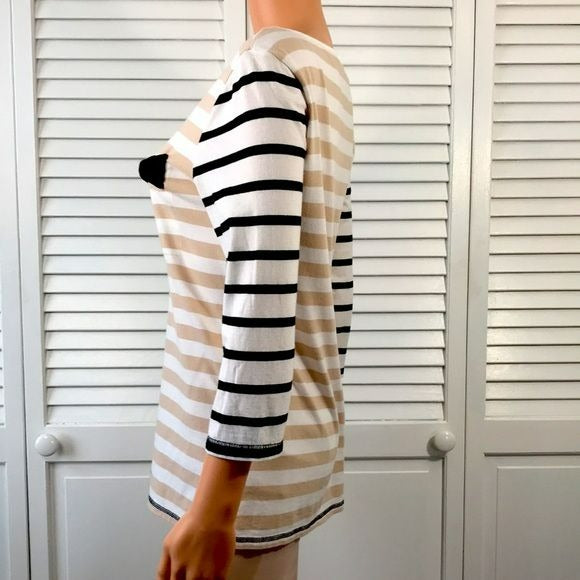 ELLE Beige White Striped Shirt Size M