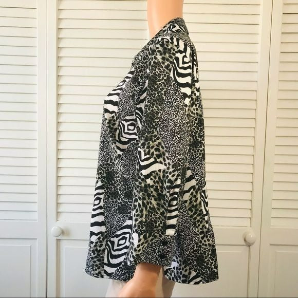 NOTATIONS Animal Print Button Down Shirt Size L