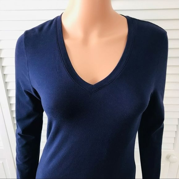 LORD & TAYLOR Navy Blue Long Sleeve V-Neck Shirt Size XS