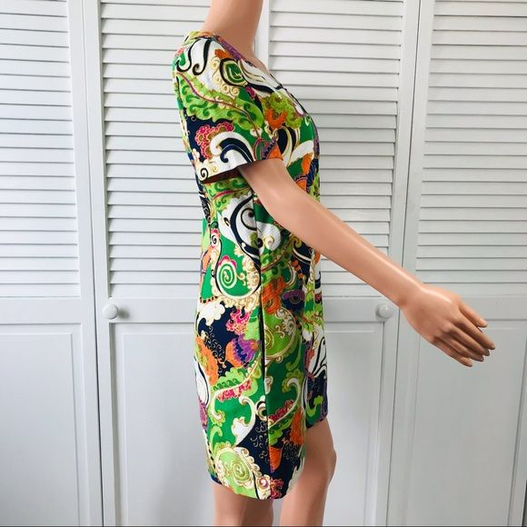 TRINA TURK Multicolor Paisley Yuna Shift Short Sleeve Sheath Dress Size 8