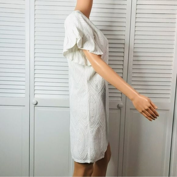 MARIE OLIVER Andi Ruffle White Eyelet Dress Size S